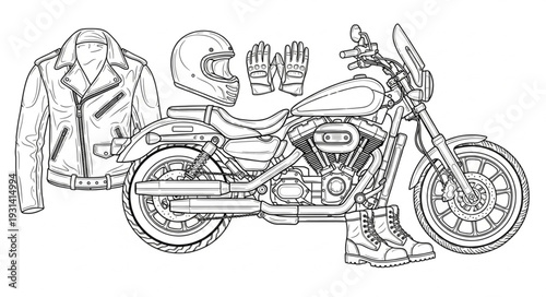 Motorcycle and Rider Gear Sketch.