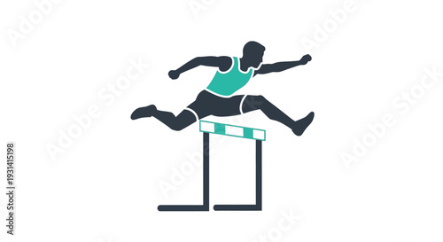 Athlete Jumping Over Hurdle.