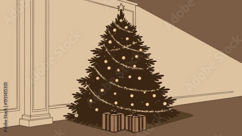 Christmas tree with gifts in a room 1.