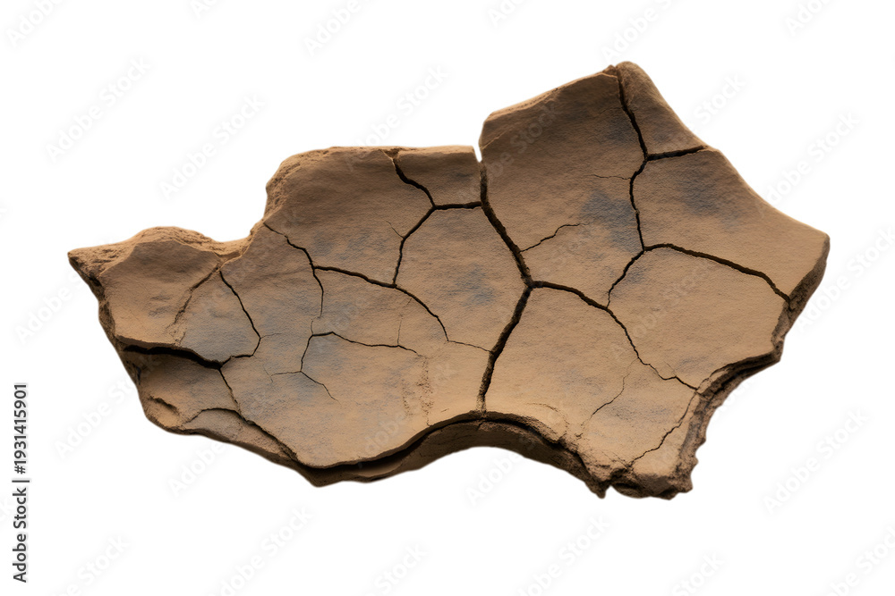 Obraz premium Dry cracked earth on white isolated on transparent background