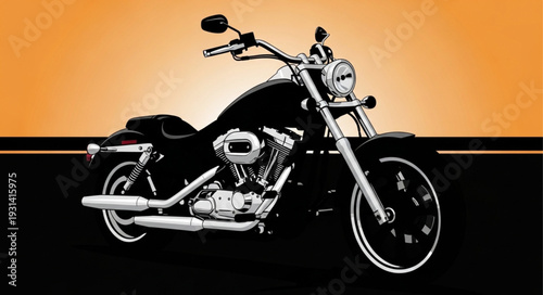 Classic Black Motorcycle Silhouette on Orange Background.