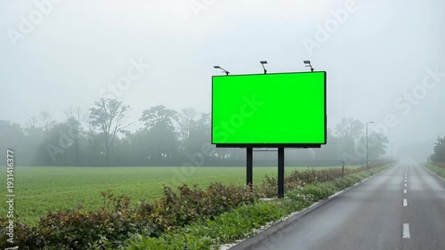 Green Screen Billboard on Foggy Road
