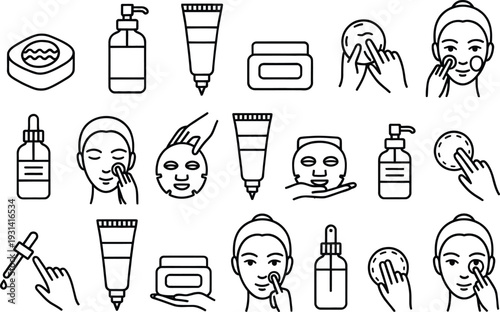 Set of 16 skincare icons vector