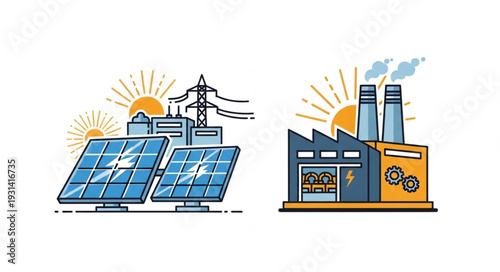 Solar energy versus industrial factory power generation comparison.