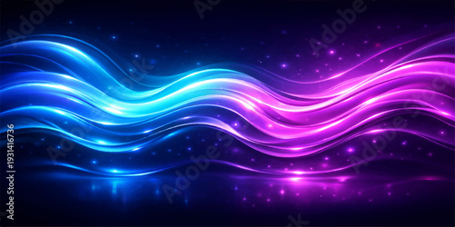 Dynamic energy of light: Capturing the vibrant interplay of colors and curves, this abstract image pulses with energy, showcasing flowing light trails against a deep, dark backdrop.