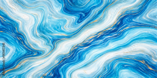 Abstract Ocean Waves: Captivating swirls of blues and golds create a mesmerizing, fluid composition reminiscent of ocean currents and opulent textures. 
