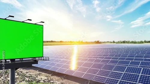 Solar Panel Array with Green Screen Billboard