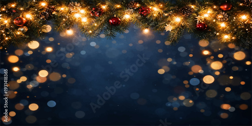 Festive Christmas Decoration: An enchanting Christmas background, adorned with twinkling lights and festive ornaments, creating a magical atmosphere.