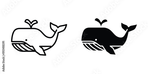 Whale Icon Set Ocean Marine Animal Vector