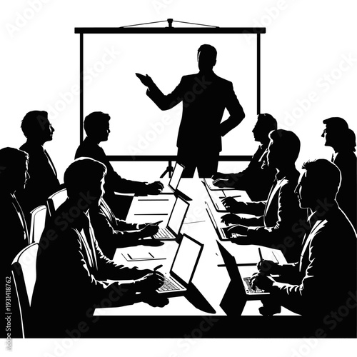 Corporate Business Meeting Discussion Silhouette – Team Conference Vector Illustratio