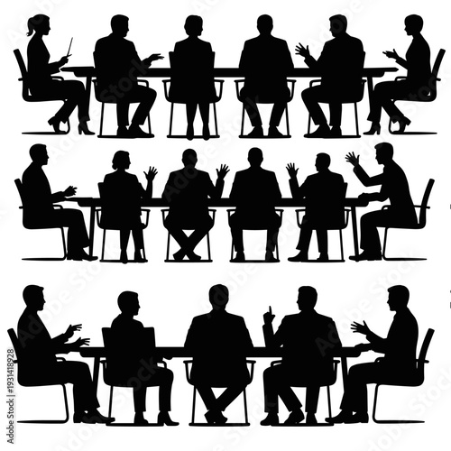 Corporate Business Meeting Discussion Silhouette – Team Conference Vector Illustratio