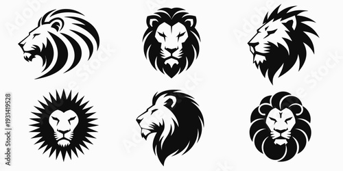 lion with mane big cat black silhouette logo set .vector icon
