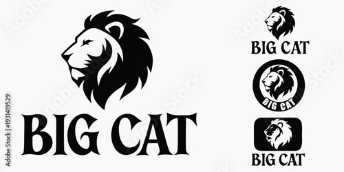 lion with mane big cat black silhouette logo set .vector icon
