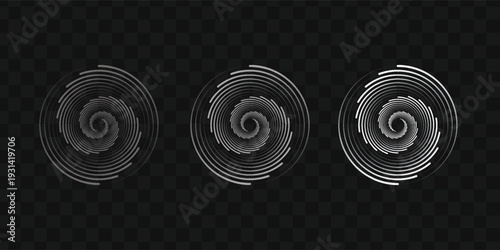 Modern abstract background. Halftone dots in circle form. Spiral logo, icon or design element. Black dots on a white background and white dots on the black side. Eps 10