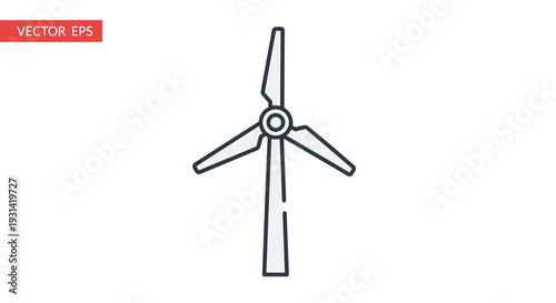 Vector illustration of a simple wind turbine with three blades in black outline on a white background.