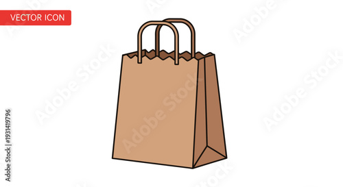 Vector illustration of a brown paper shopping bag with handles on a white background.