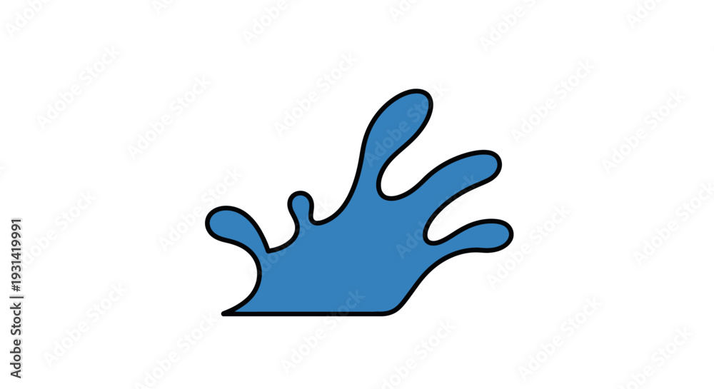 Obraz premium A blue splashing water graphic with black outline on a white background.