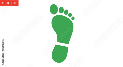 A green footprint icon on a white background with a red label in the upper left corner.