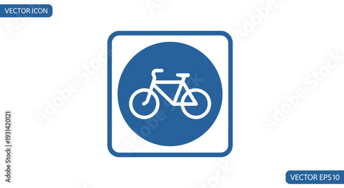 Vector graphic of a blue bicycle sign with a white bike icon on a square background.