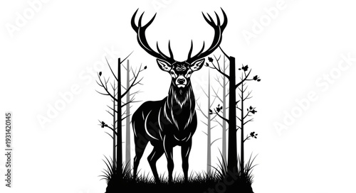 Majestic Deer Illustration with Antlers.