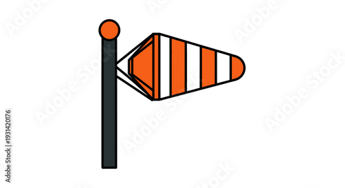A simple illustration of an orange traffic cone mounted on a black pole against a white background.