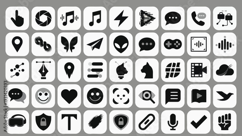 Black Flat Emoji Icons Pack ⚫🔥 50 Aesthetic Emojis & Symbols – Trendy Keyboard Stickers 2026 copy right fee