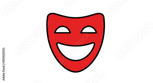 A red comedy head mascot with a smiling face and winking eyes, depicted in a simple cartoon style against a plain white background.