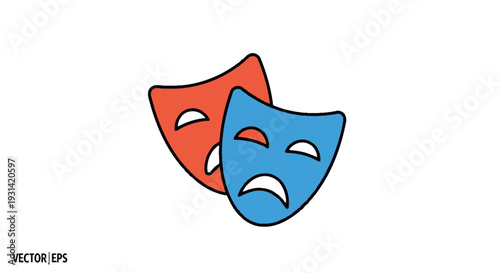 Vector illustration of a blue and red comedy and tragedy theater head mascot masks on a white background.