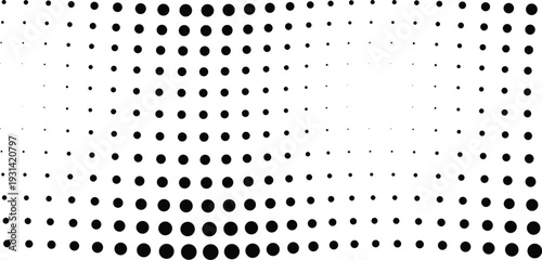 A clean black and white halftone pattern shows dots enlarging towards the bottom creating a visual pull