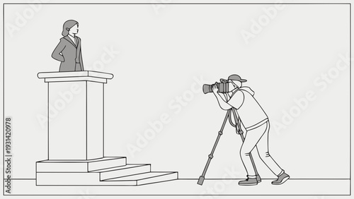 Photographer capturing a woman speaking at a podium.