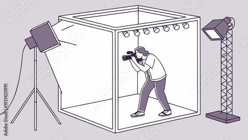 Photographer capturing images in a professional studio setup.