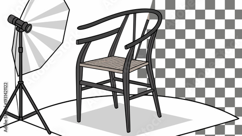 Professional Product Photography Setup with Chair and Lighting.