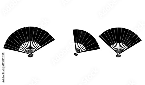 :
Folding Hand Fan Silhouette Set in Open and Closed Positions Vector