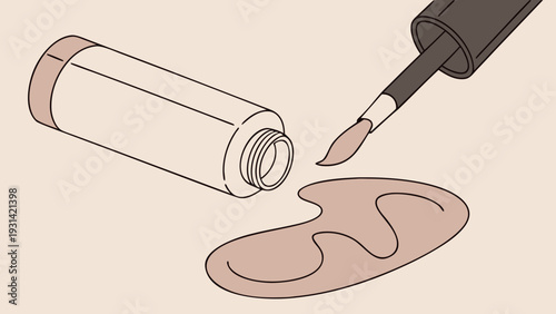 Spilled Nail Polish Bottle and Brush.