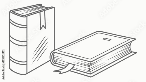 Two classic books with bookmarks handdrawn outline illustration.