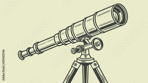 Vintage Telescope on Tripod for Astronomical Observation.