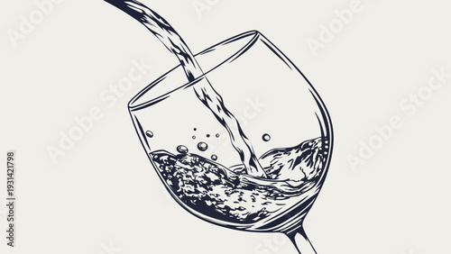 Water pouring into a glass handdrawn illustration.