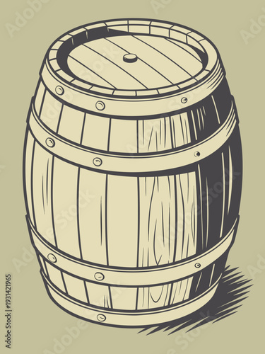 Wooden Barrel Illustration for Storage and Beverages.