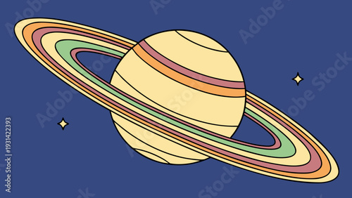 Colorful Saturn Planet in Space with Stars.