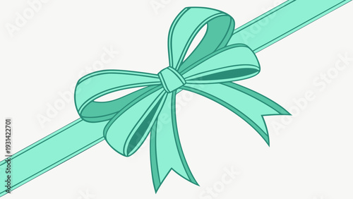 Elegant Teal Ribbon Bow on White Background.