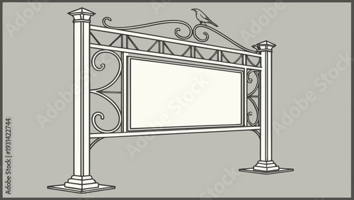 Elegant Wrought Iron Signboard with Bird Detail.