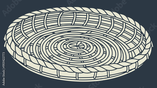 Empty Woven Rattan Basket on Dark Background.