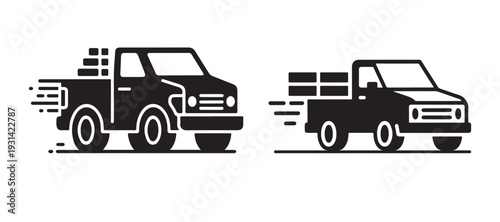 Pickup Trucks. Two pickup trucks running. Vector illustration of delivery cargo isolated on transparent background.