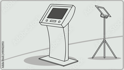 Interactive digital kiosks and display stands for information and advertising.