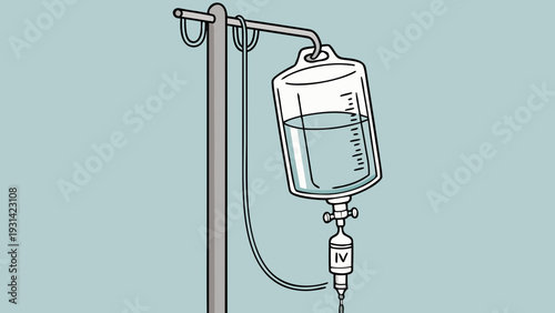 IV Drip Bag and Pole for Medical Treatment.