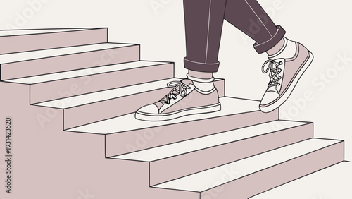 Person walking down stairs in sneakers side view.