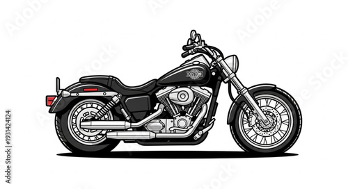 Classic Black Motorcycle Side View Illustration.