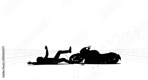 Man Lying Beside Motorcycle Silhouette.