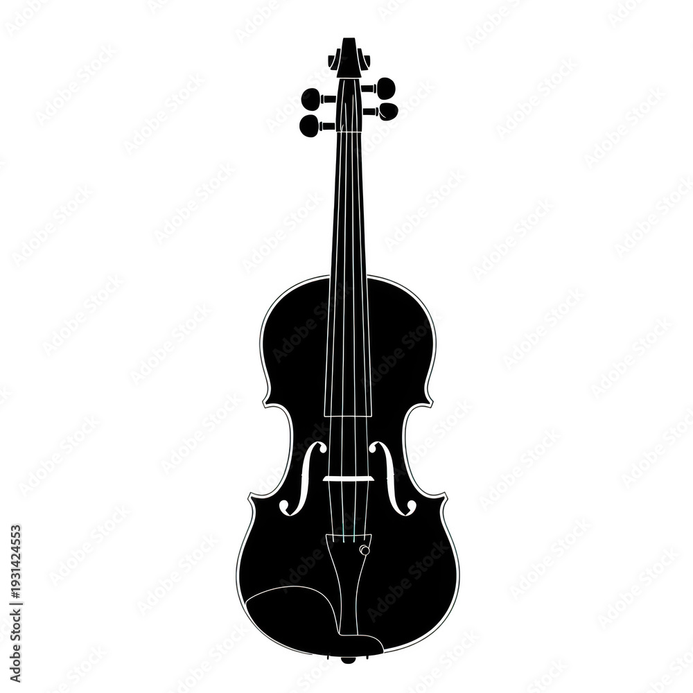 Fototapeta premium Elegant black silhouette of a classic violin against a plain background
