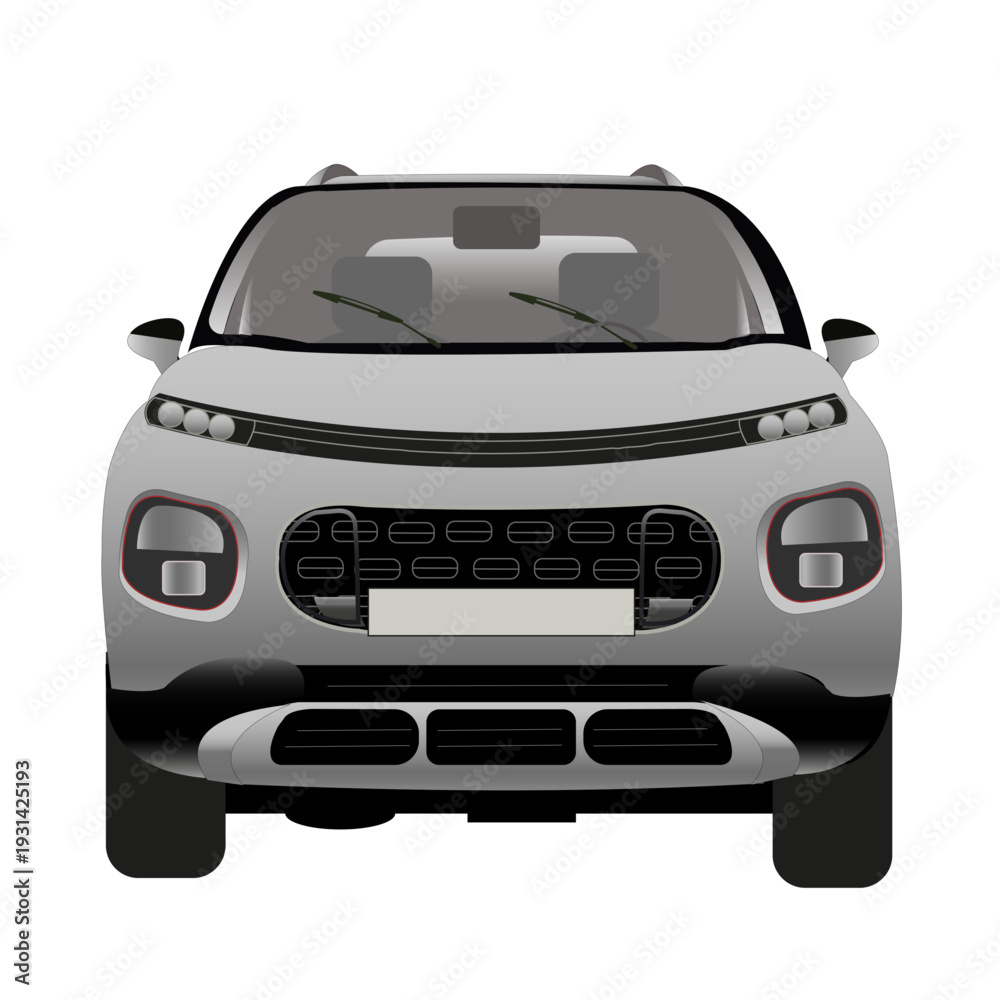 Naklejka premium Voiture moderne de couleur grise vue de face sur fond blanc
